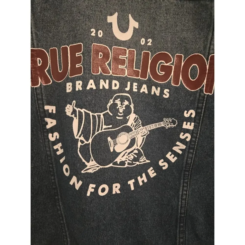 True Religion Men’s Jacket Denim with Red Stitch Printed Logo SZ M NEW